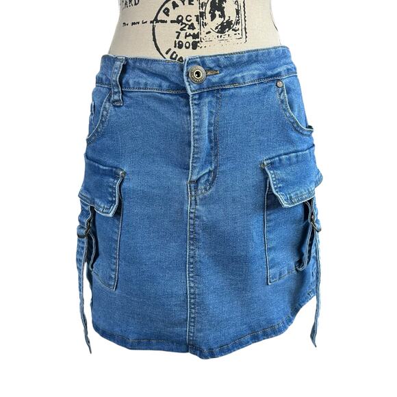Telepatia Dresses & Skirts - Telepatia Denim Skirt Women Size 16 Light Blue Wash Utilitarian Pockets Y2K Mini